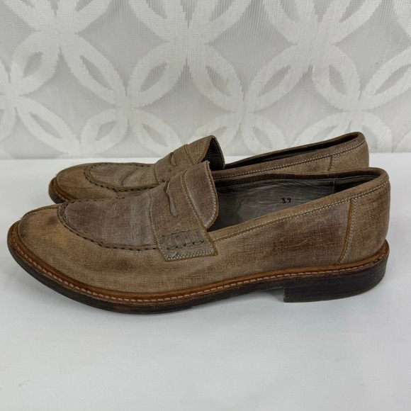 Brunello Cucinelli Mens Brown Textured Leather Penny Loafers Made‎ in Italy 39 main image 7